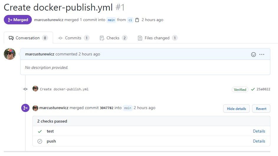 Image of a pull request with Action statuses